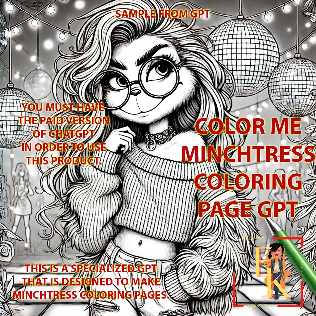 COLOR ME MINCHTRESS GPT Coloring Page Creator - Create Your Own Custom Digital Coloring Pages