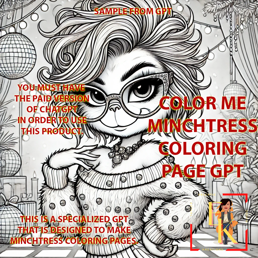 COLOR ME MINCHTRESS GPT Coloring Page Creator - Create Your Own Custom Digital Coloring Pages