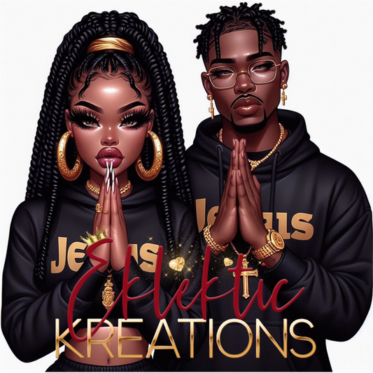 "Urban Chic Digital Art Duo - Modern Afrocentric Couple Illustration"