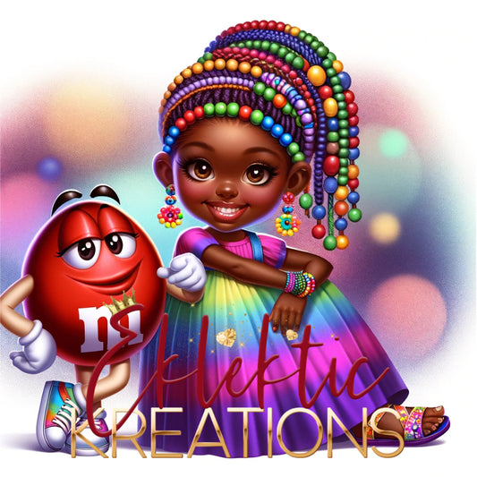 "Enchanting Girl & Animated Candy Character - Colorful Digital Art JPG"