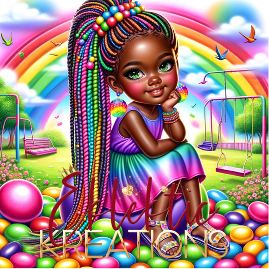 "Playground Rainbow - Joyful Child Digital Art in Lush Park - JPG File"